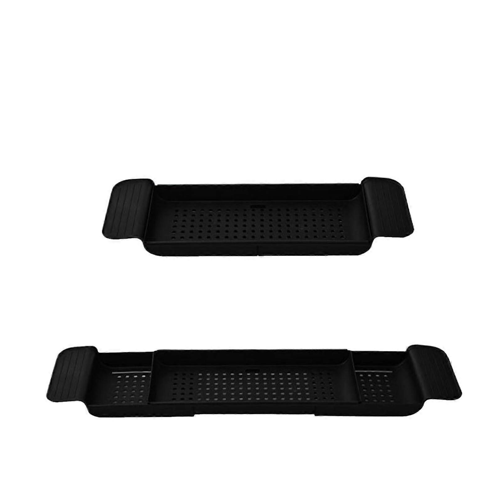 Adjustable Bathtub Tray Black with Retractable Design, Non Slip Base and Multi Function Storage Shelf