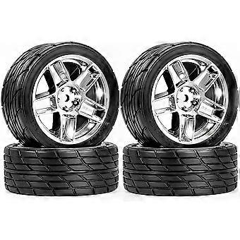 1/10 RC auto on-road platte racebanden, voor Tamiya klimauto plastic velgen, windsnijdende wielnaven zilver