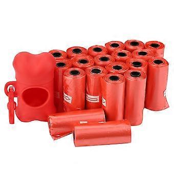 20 Rolls Pet Dog Plastic Clean Trash Waste Bags with Bone Shape Bag Dispenser Holder (Red)