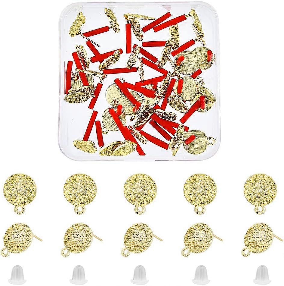 50Pcs Flat Round Earring Studs Alloy Stud Earring Findings with Loop Earring Posts Stud Earrings with 80Pcs Plastic Ear Nuts