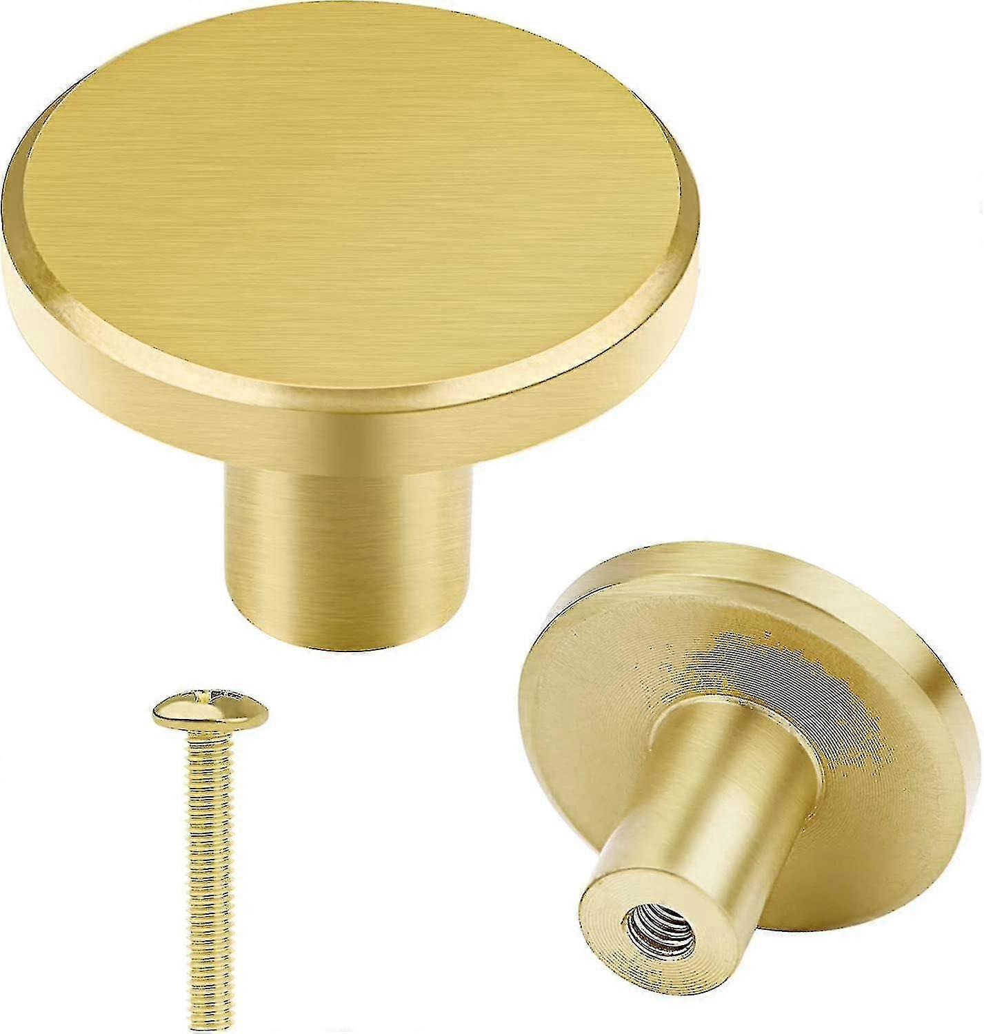8 Pack Solid Brass Round Cabinet Knobs, Rust Resistant Drawer Pulls, Satin Lacquer Finish