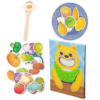 Kids Feeding Educational Toy, Wood and Paper Toddler Pretend Play Toy, Develop Creativity, Color Recognition, Hand-Eye Coordination, 1 Set Kids Gift