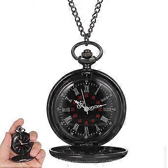 Montre de poche ronde mécanique style rétro double affichage chiffres romains et arabes 1 pièce