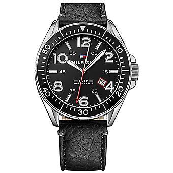 Tommy Hilfiger Declan Quartz analoge man horloge met koeienhuid armband 1791131