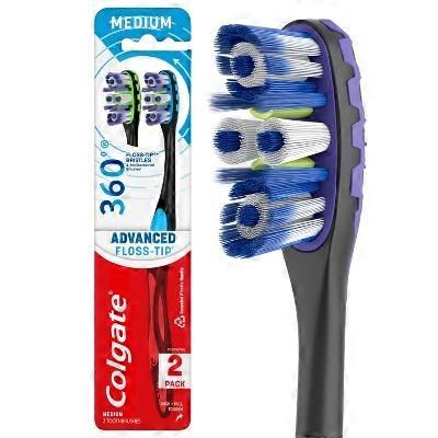Colgate 360 Total Advanced Floss-Tip Bristles Toothbrush, Medium, 2 ea