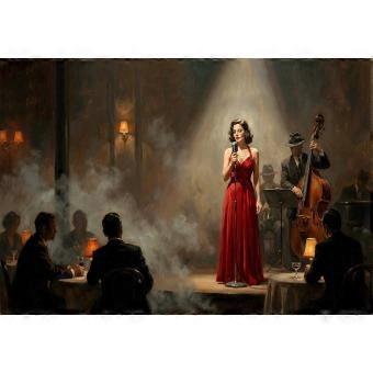 Romantic Lady in Red Blue singer Blues Smoky club  Lifestyle jigsaw puzzle SIO1523
