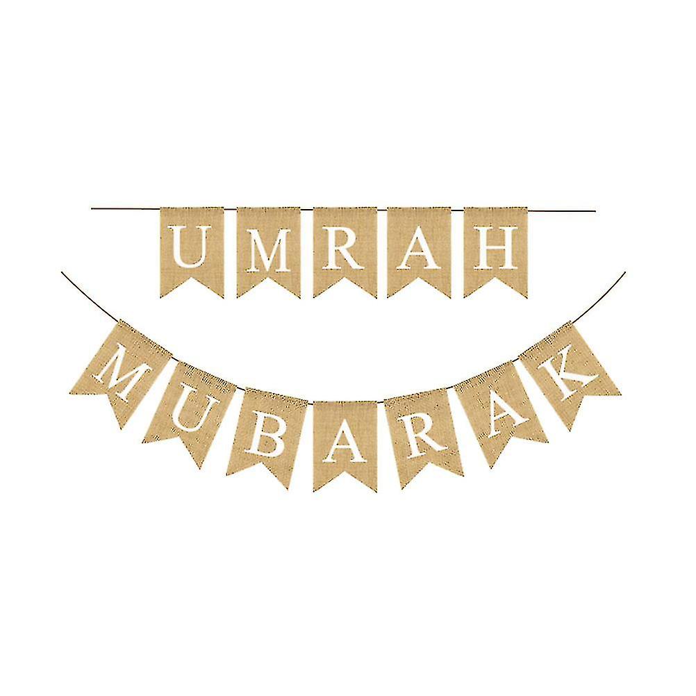 Ramadan Festival Flag Umrah Mubarak Printing Burlap Banner Swallowtail Bunting Party Supplies Background Layout Props