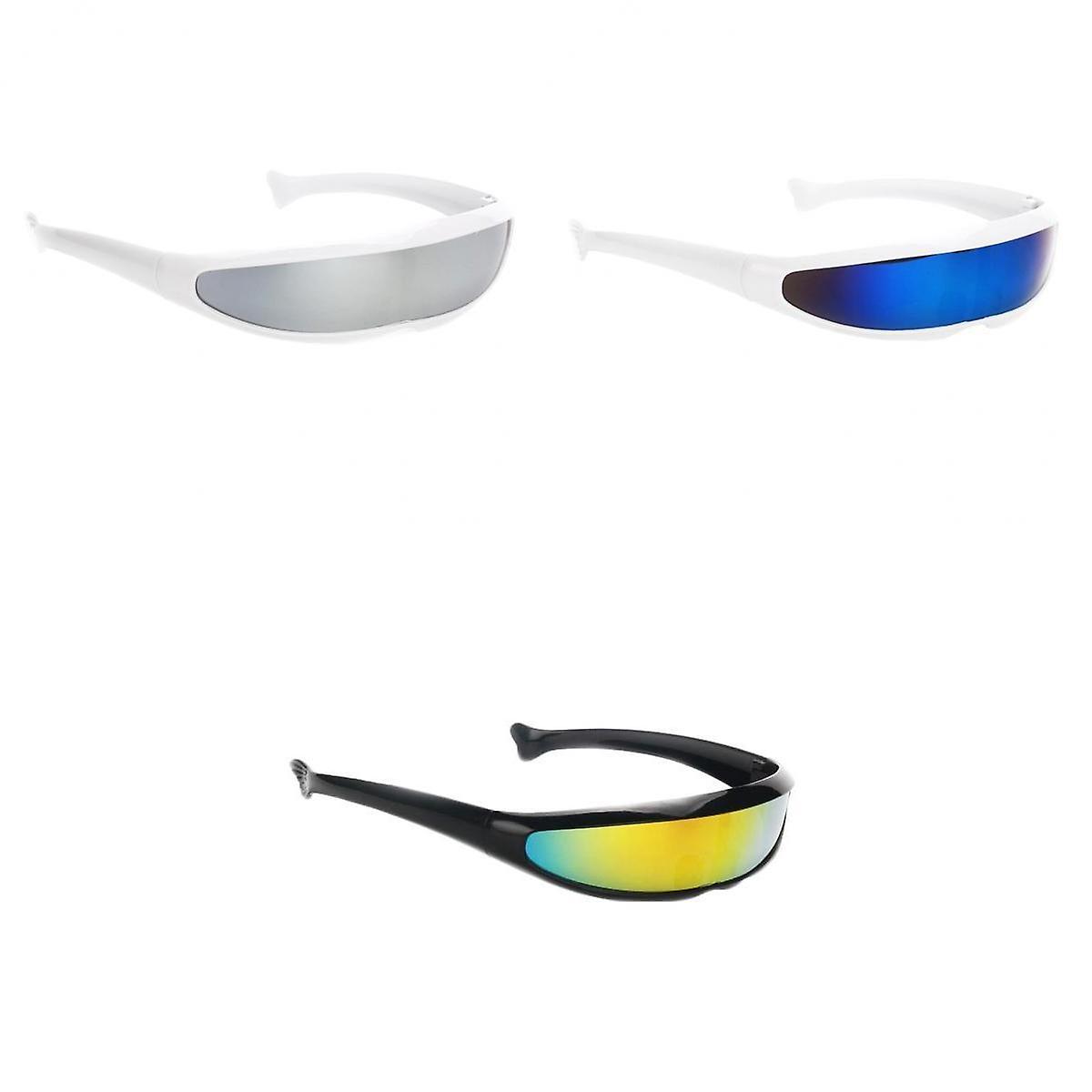 3/set Futuristic Cyclops Mirrored Sunglasses Narrow Monoblock Shield Glasses