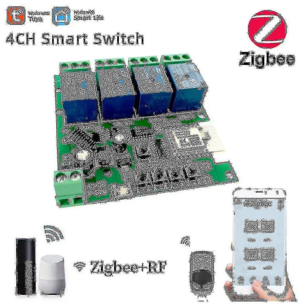 Zigbee Tuya Smart 4ch Relay Module Dc5v 7-32v Rf433mhz Remote Control Light Switch Work With Google