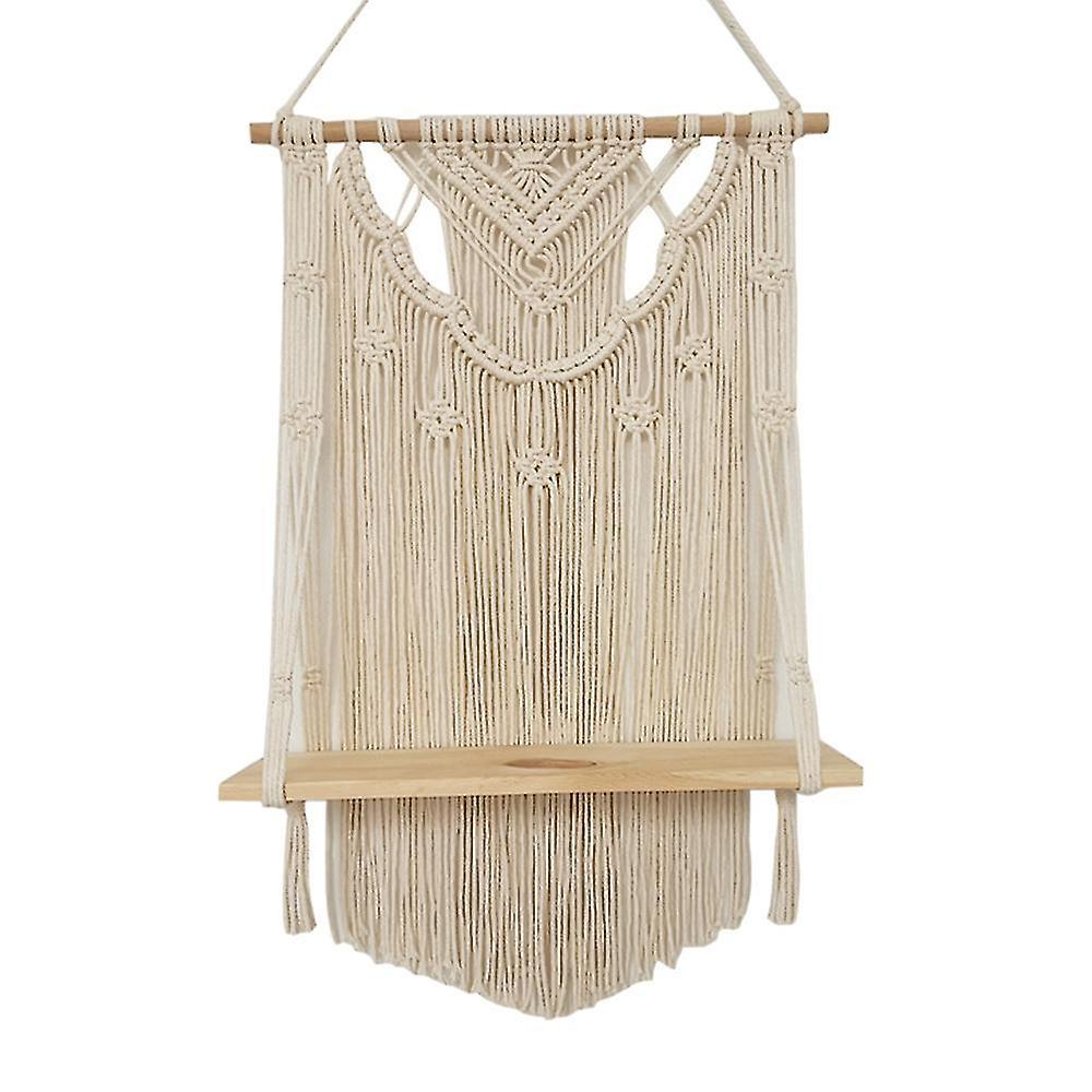 Makrame seinälle ripustettava hylly, yksikerroksinen puu kelluva riippuva hylly Järjestäjä ripustin, Boho Home Wal