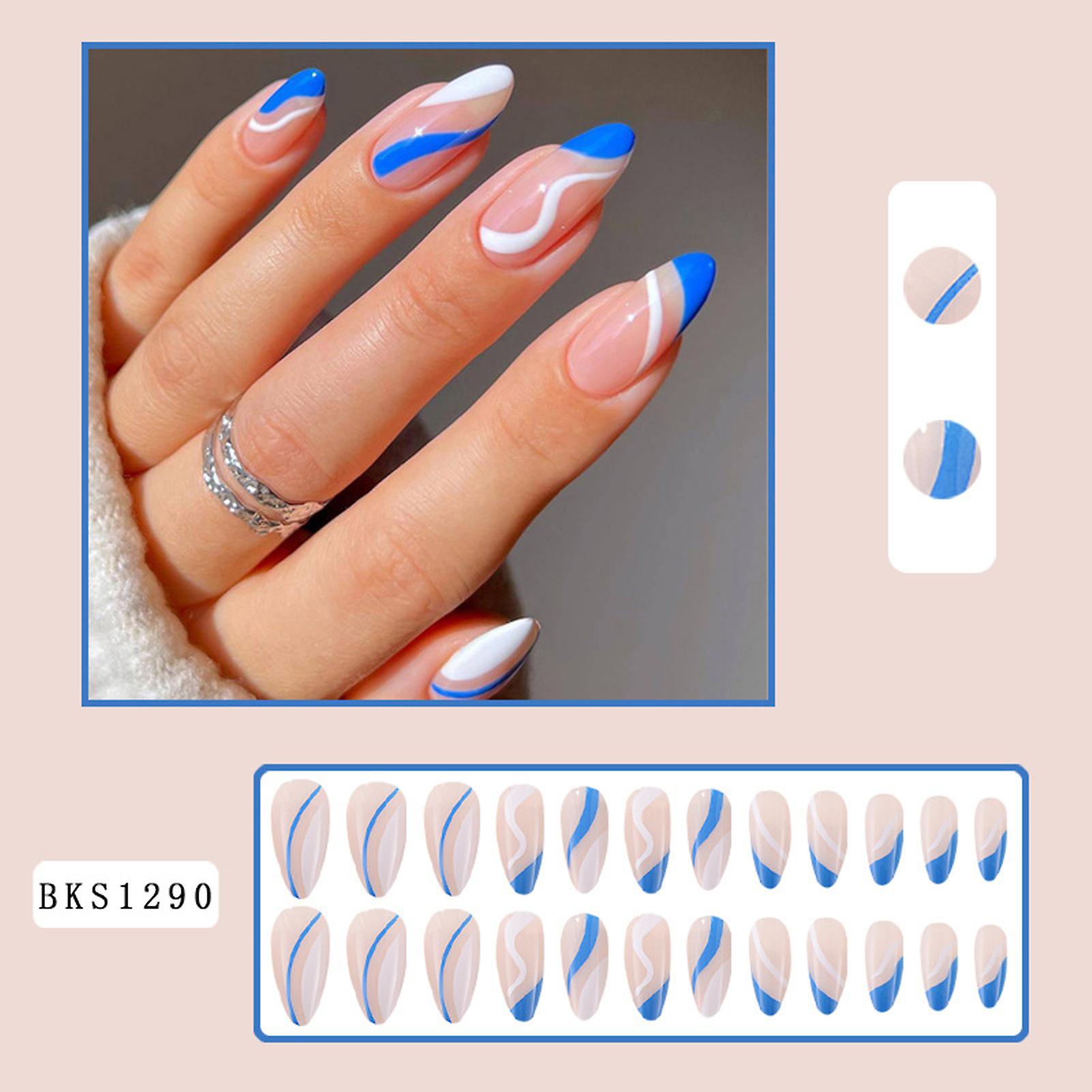 Blue Corrugation Artificial Nails Waterproof Scratch-resistant Fake Nails