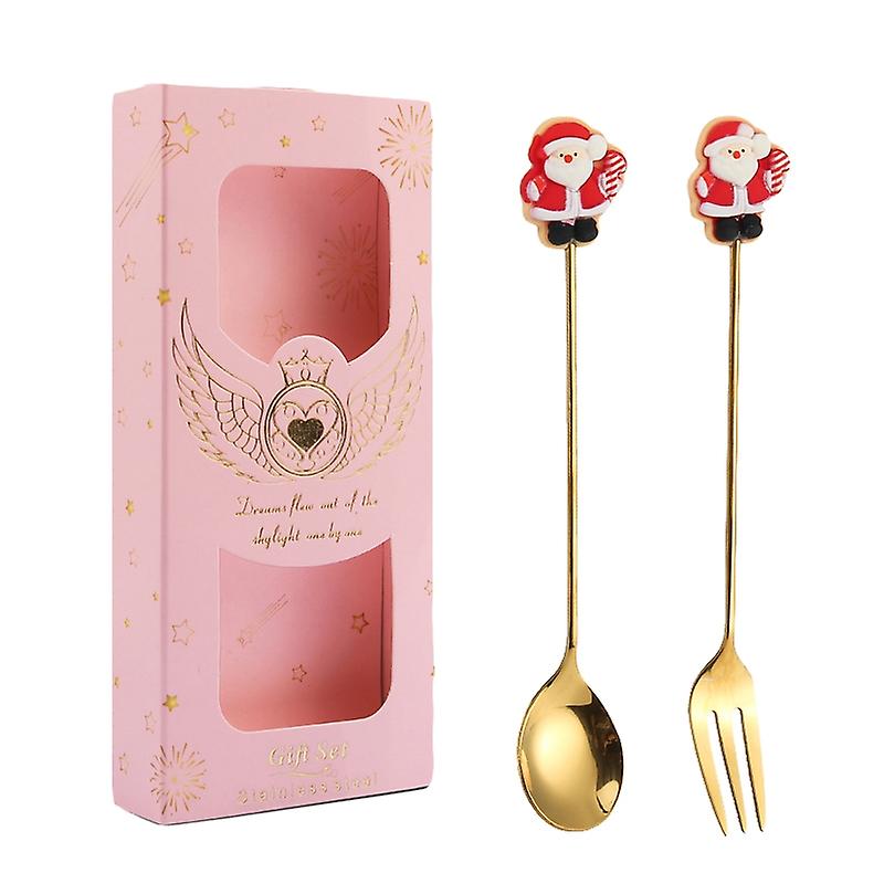 2pcs /Pack Christmas Spoon Fork Elderly (Pink Box)