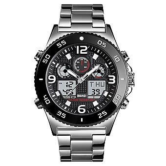 SKMEI 1538 Multi-Function Time Large Dial Steel Belt Men  Casual Sports Electronic Watch