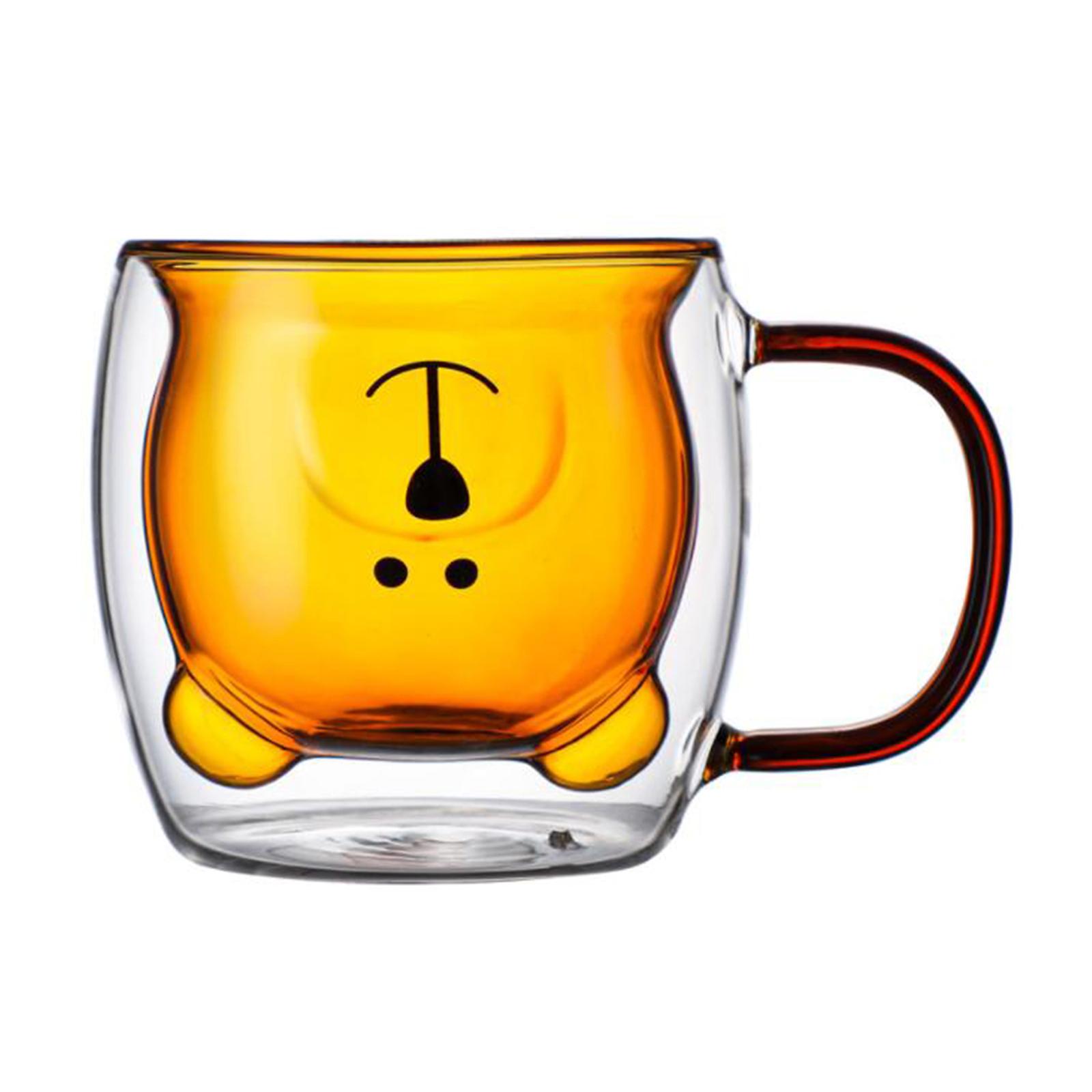 חסכו עד 40% ספל קפה דובי זכוכית כפולה שקופה עם ידיות כלי זכוכית ביתיים דו-שכבתיים עמידים בפני העברת חום