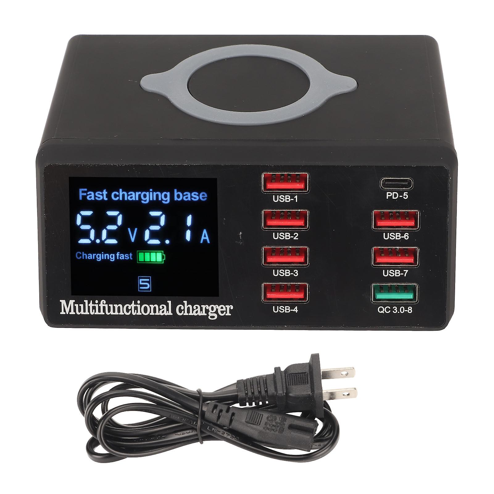 100W 8-Port USB Charging Station with QC 3.0, PD18W, Wireless Charging, LCD Display