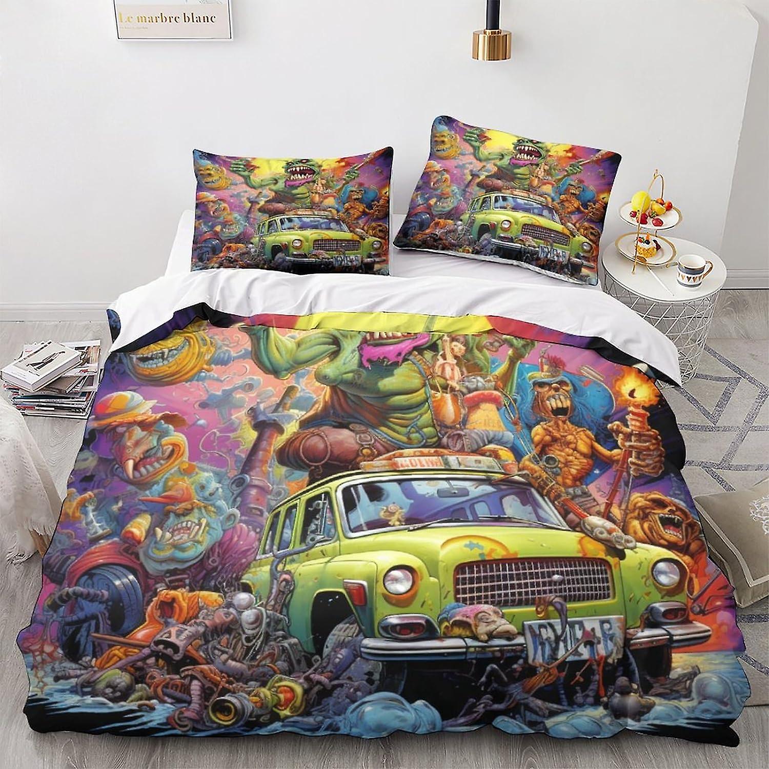 LikeEj Monsters Set Copripiumino, auto d'epoca Biancheria Da Letto Piumino Copri Trapunta 3D Cartoon Decor King
