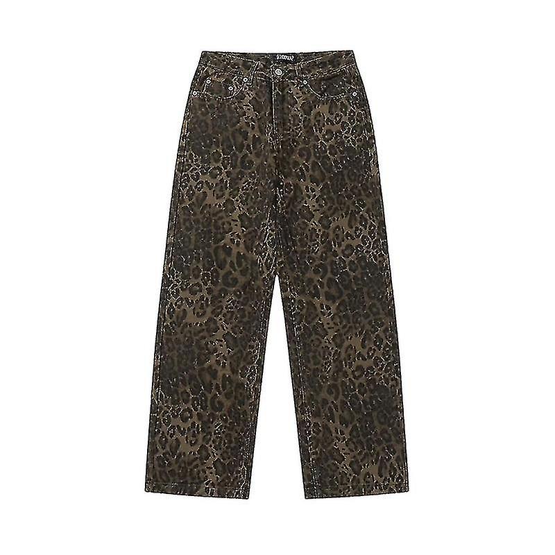 Tan Leopard Jeans Kvinnor Denim Byxor Kvinna Oversize Vida Ben Byxor