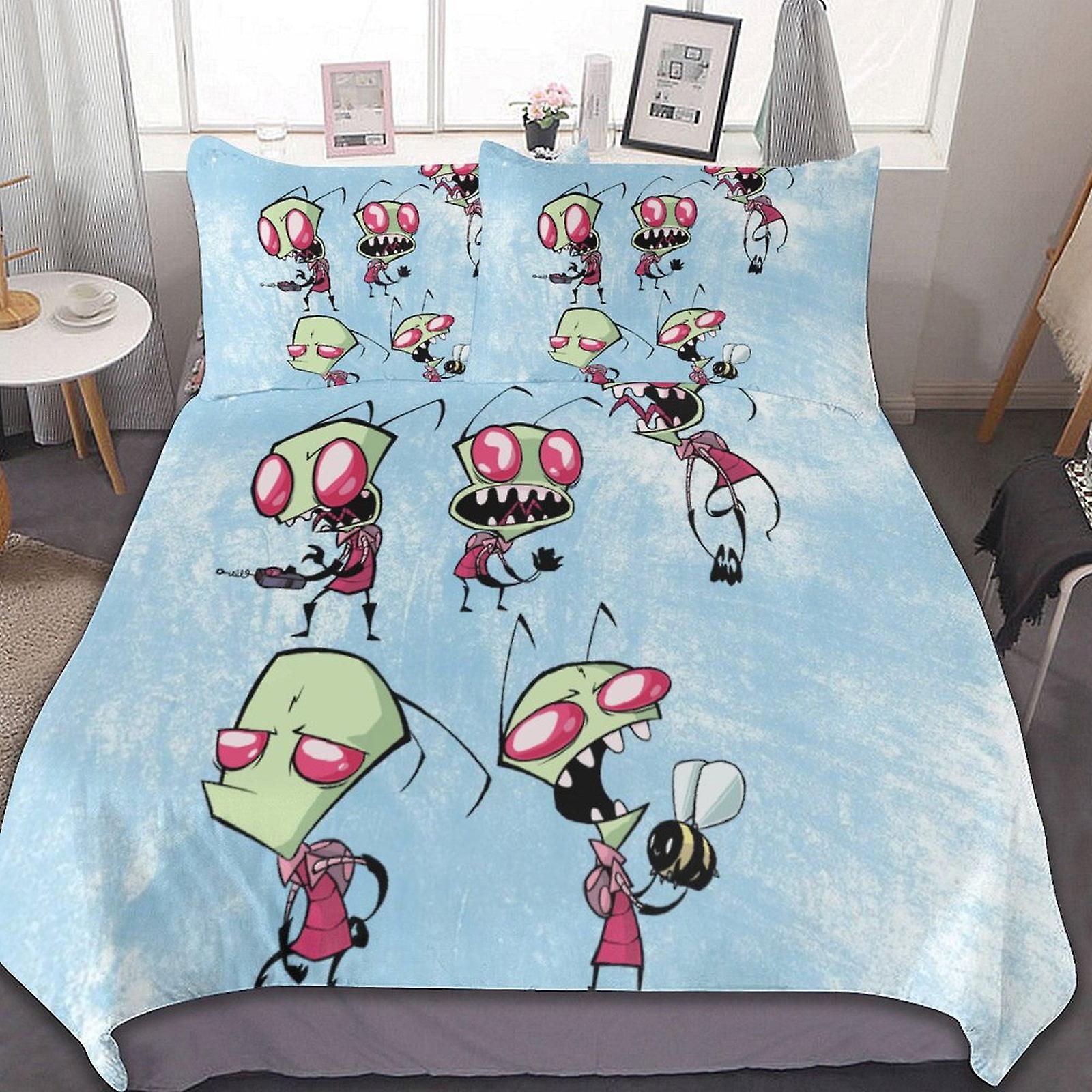 Invader Zim Mignon 3 Pièces Ensembles De Literie Confortable Doux Ensembles D’édredon Décoration Chambre Cadeaux Avec 1 Housse De Couette 2 Taies D’oreiller