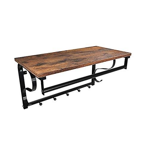 Rustic wall-mounted coat rack with shelf and hooks