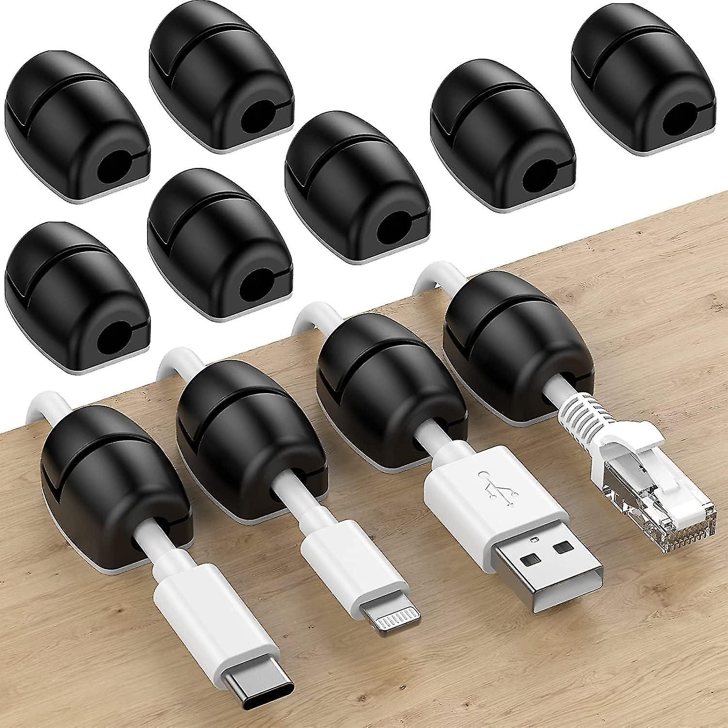 16 Pcs Black Cable Clips, Cable Management Self Adhesive Silicone Cord Organizer Clips for Desktop U
