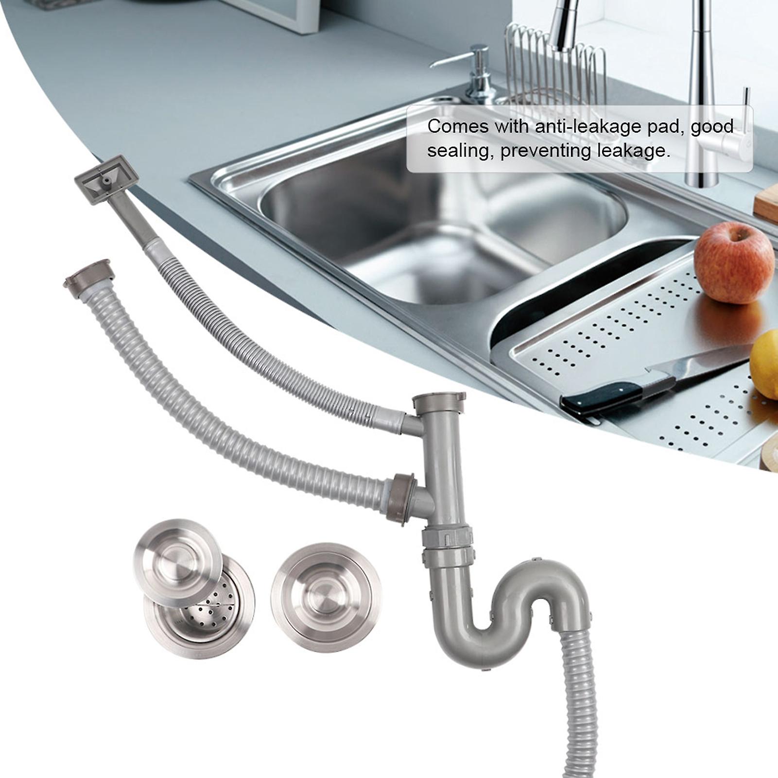 Stainless Steel S Bend Sink Drain Plug with Overflow Pipe 1 Set