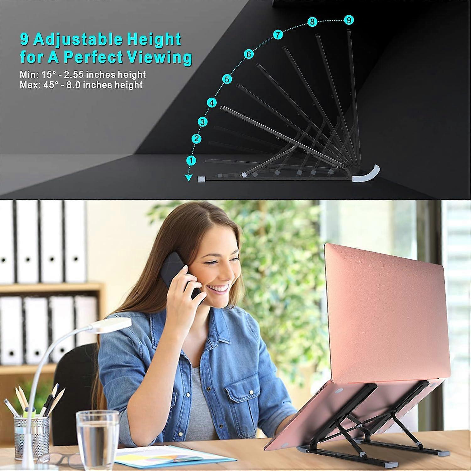 Notebook stand, 9-level aluminium notebook stand, height-adjustable ventilated notebook stand compatible with MacBook Pro Air, Lenovo, Dell, 10-15.6" 