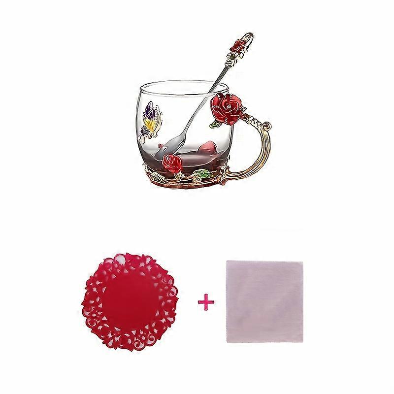 Set, Elegant Flower Pattern Tea Cup With Coaster And Spoon, 350ml/11.8oz Clear Glass Coffee Mug Set, Coffee Cups, Water Cups, Summer Winter Drinkware,