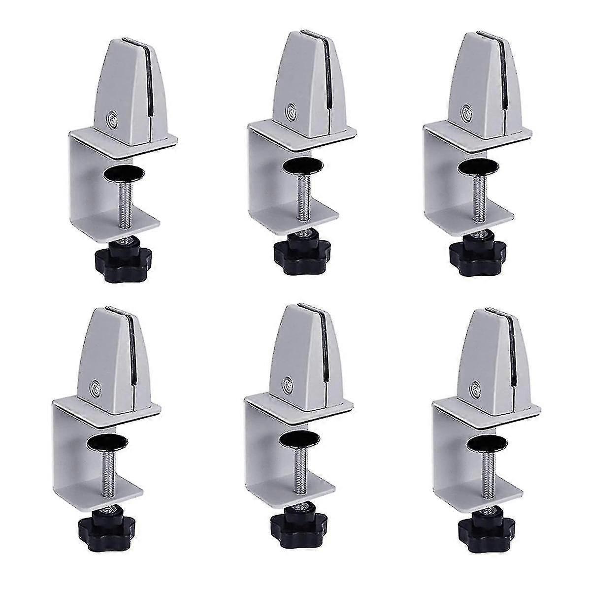 Sneeze Guard Support Clips Adjustable Office Partition Clamp Aluminum Desk Partition for 1/8 to 1Inch Thick Panel 6 Pack