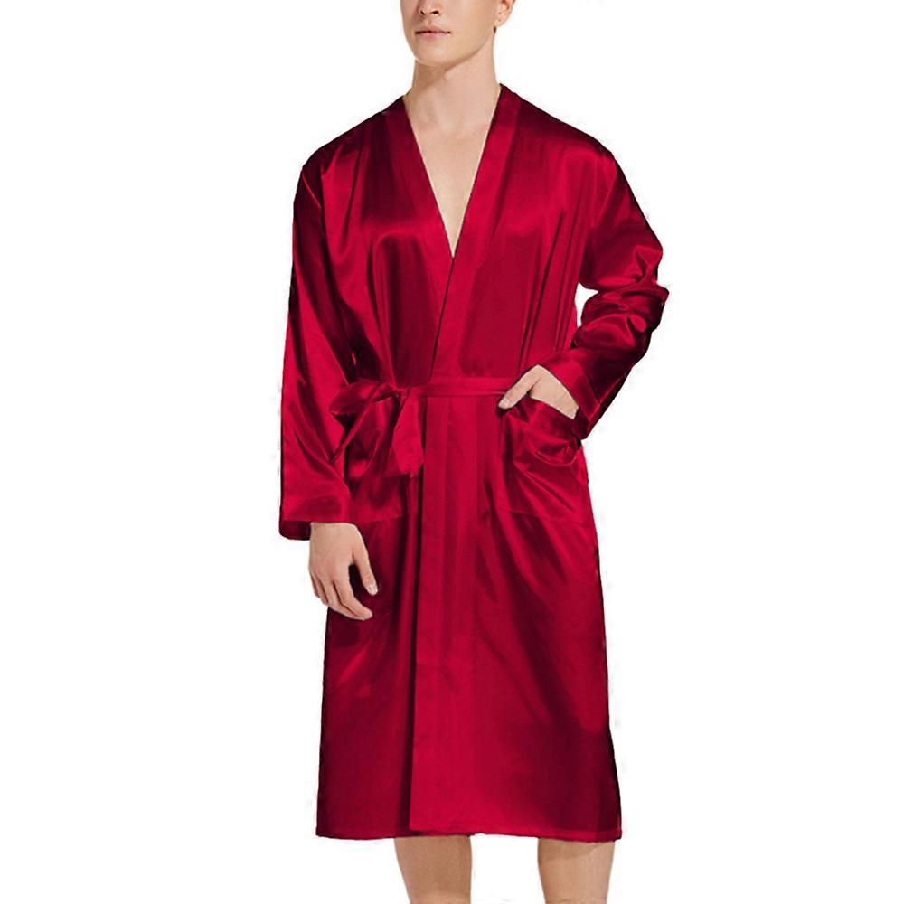 Herr Satin Robe Kimono Morgonrock Lång Badrock Lätt Silk Nattkläder Pyjamas för män med bälte S-XXL