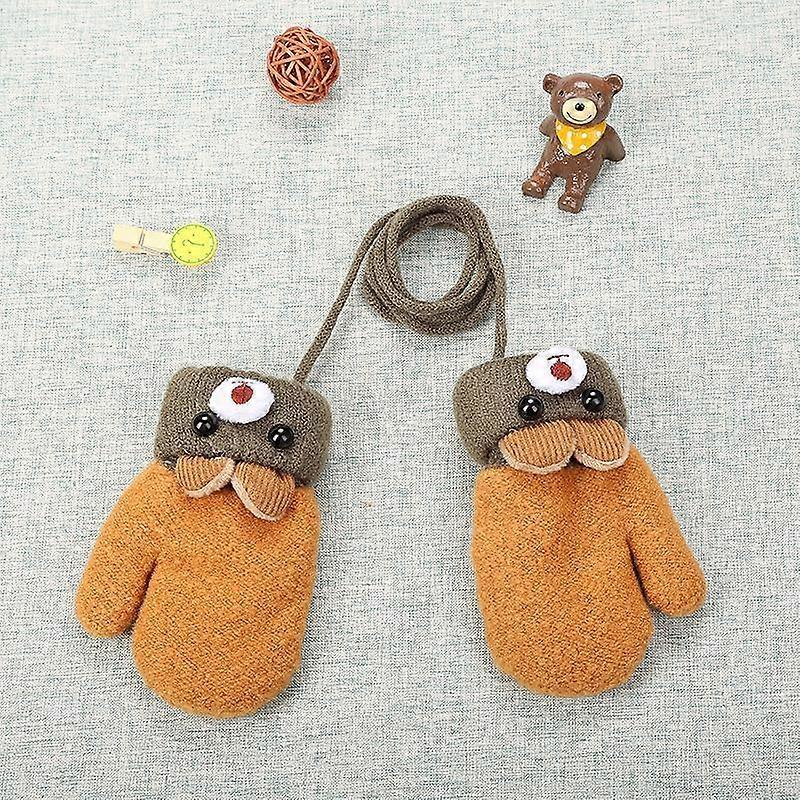 Barsinfi pol Kids Gloves New 0-3 Years Cute Cartoon Bear Baby Boys Girls Gloves Winter Knit Wool Newborn Warm Mittens Velvet Thick Children