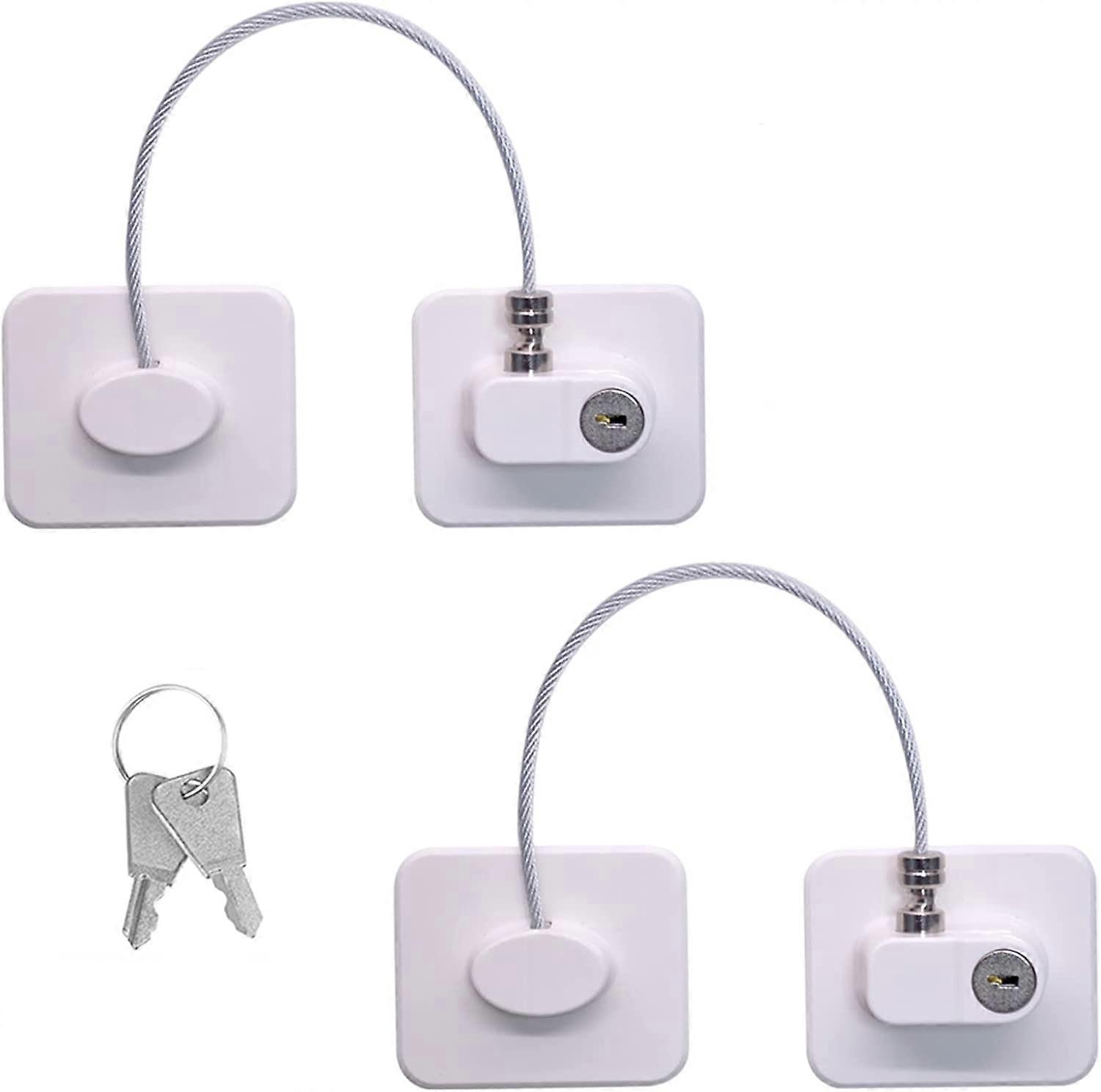 2Pcs Child Safety Window, No Drilling Pvc Window Keeper, Self Adhesive Fridge Door Lock With Keys For Cabinets, Drawers, Ovens