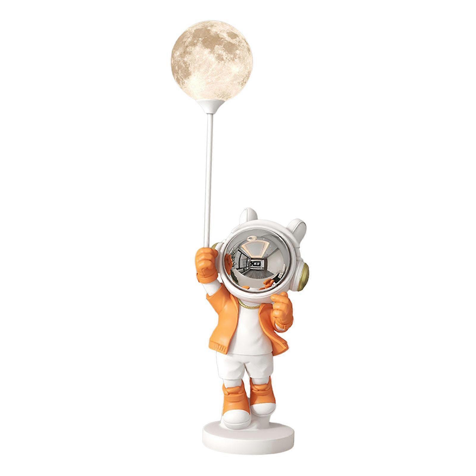 Astronaut Statue with Light Resin Figurine for Housewarming Office Fireplace Orange