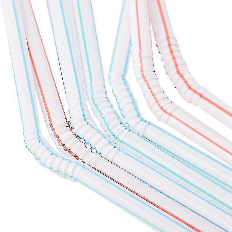 1000 Pcs Flexible Plastic Straws Striped Multi Colored Disposable Straw-