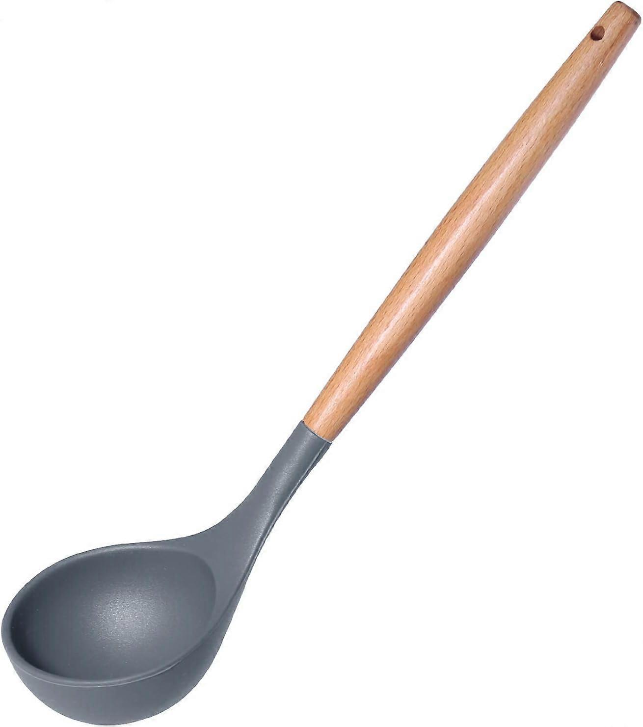 Silicone Soup Ladles, Heat Resistant With Ergonomic Wooden Handle Comfortable Non-Slip Durable Non-Stick And For Cooking Soup 31.5Cm