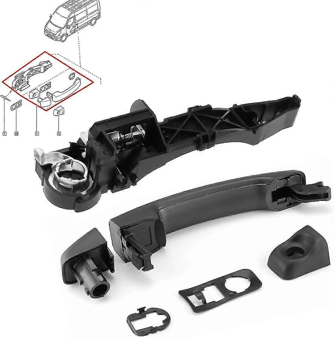 左側の外部ドアハンドルスライディングドアハンドル、ルノーマスターMK3用ホルダー付き ボクソールモバノ交換用806075481R 806067794R-エクセレンス