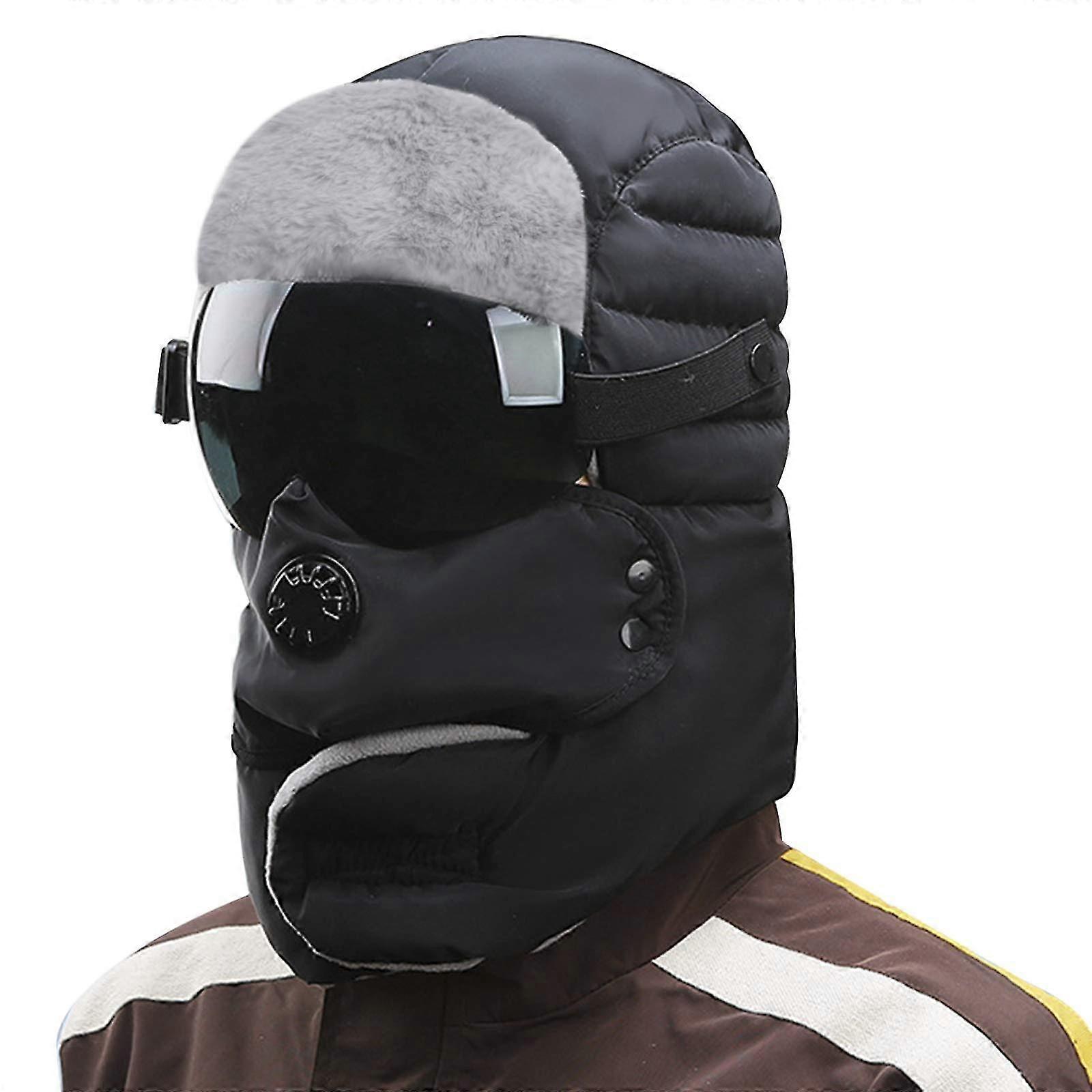 Windproof Full Cover Balaclava With Glasses Winter Thermal Hunting Trapper Hat