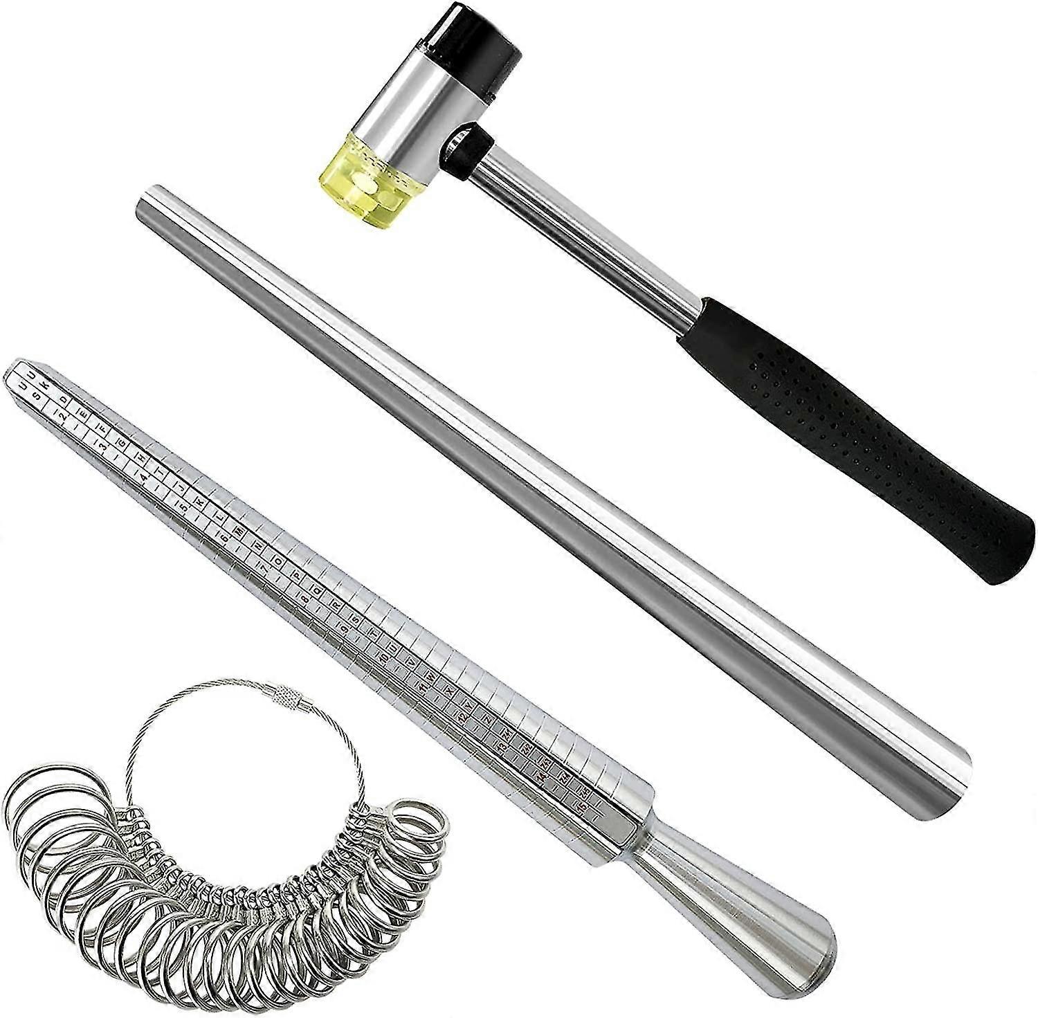 Ring Measuring Tool Set With Rubber Hammer Stainless Steel Ring Mandrel Sizer Gift