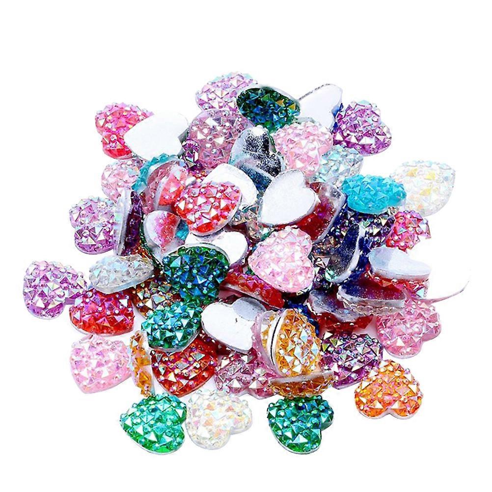 40pcs Heart Shape Flatback Resin Rhinestones Without Hole Crocodile Skin Texture Beads Gems DIY Scrapbooking Decoration (Mixed Colors)