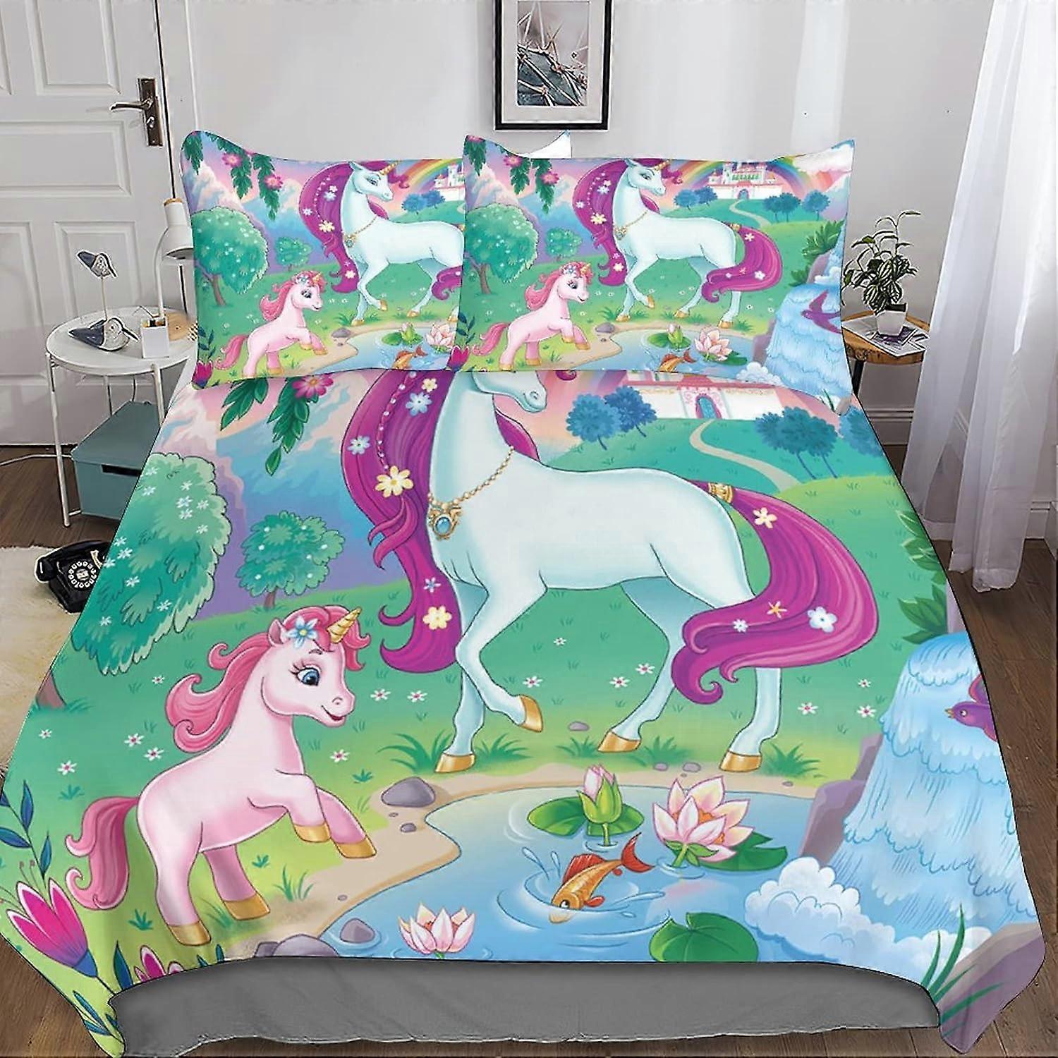 Unicorn Star beddengoed Set Pieces, Microfiber Rainbow Unicorn Printing Zipper Closure Dekbedovertrek en kussensloop King