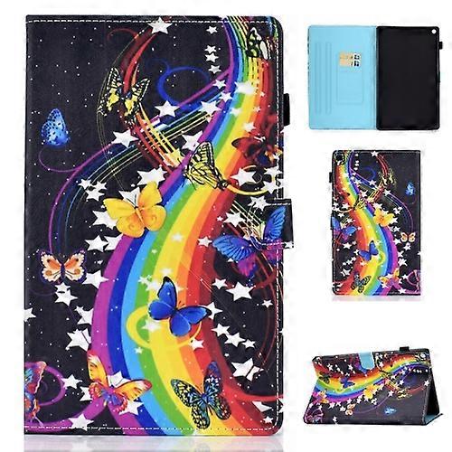 For Kindle Fire HD8 Horizontal TPU Painted Flat Feather Case Anti-skid strip with Sleep Function/Pen Cover/Card Slot/Holder