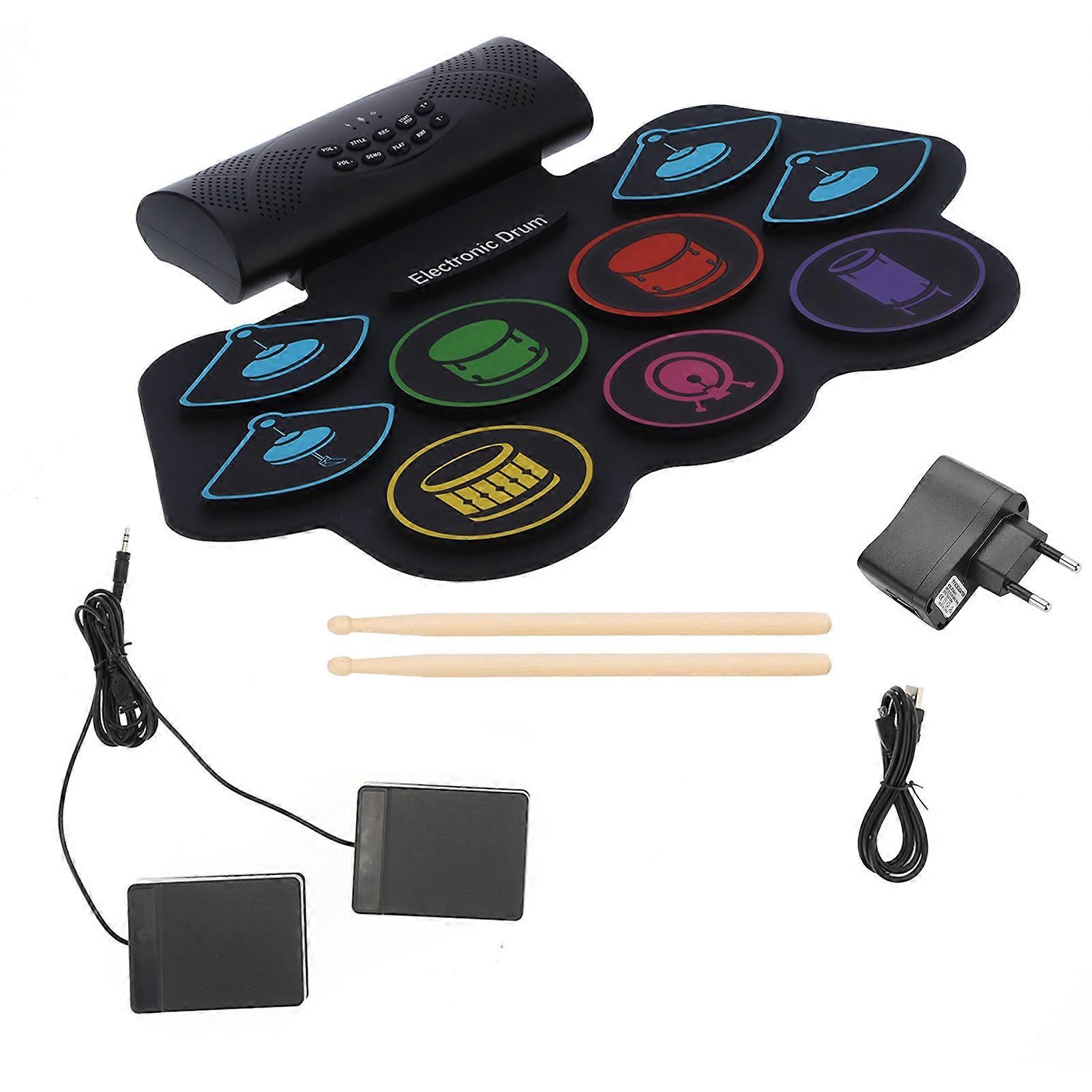 Electronic Drum Pad Set Bluetooth MIDI Foldable Kit with Battery Speaker 100240V MD862MEU Plug