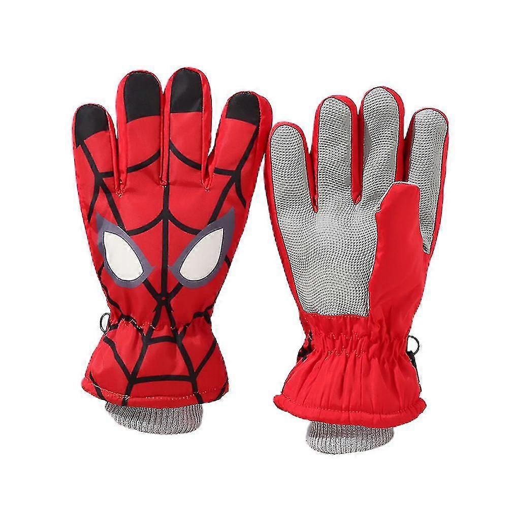 スパイダーマン/ユニコーンプリントキッズ男の子女の子スノースキーグローブ冬暖かい防水グローブレッドスパイダーマン