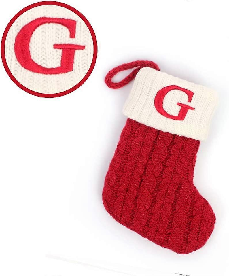 Christmas Stockings with Initials, 7.1 Inches Small Embroidered Letter Knit Red White Christmas Stocking for Family Holiday Decorations and Xmas Tree