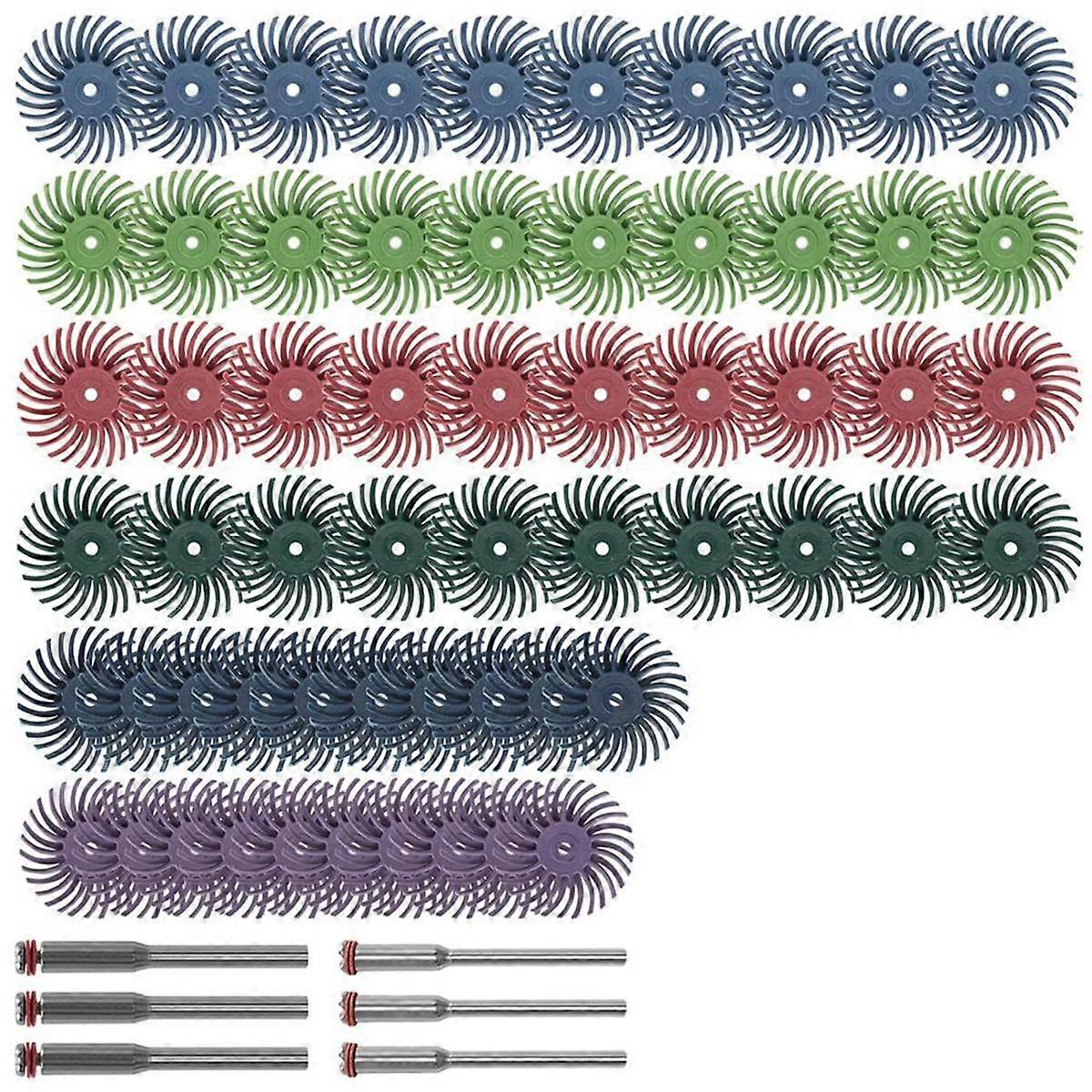 66Pcs 1 Inch Radial Bristle Disc Kit with 1/8In Shank for Rotary Tools,Detail Abrasive Brush for Je
