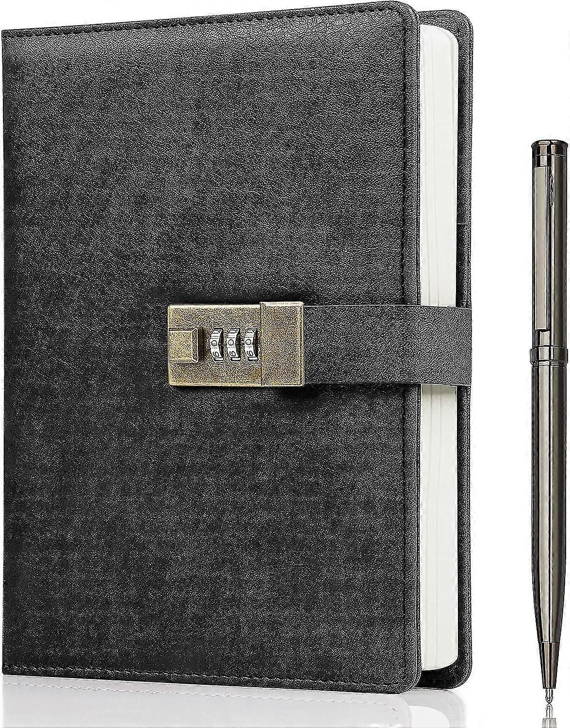 Diary With Lock, A5 Pu Leather Journal With Lock 240 Pages, Vintage Lock Journal Password Protected Notebook With Pen & Gift Box, Lock Diary Planner O