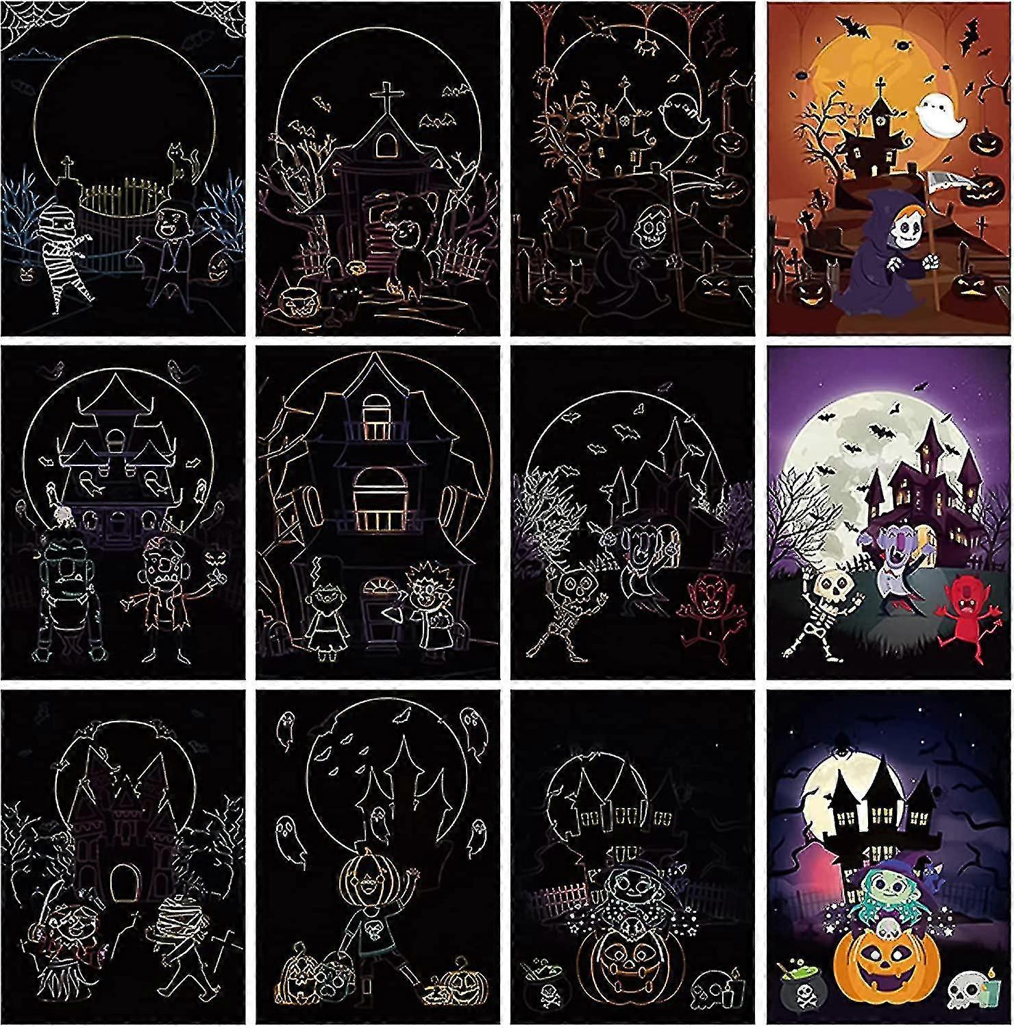 Wabjtam Halloween Rainbow Scratch Paper, Magic Scratch Off Cards Paper For Kids