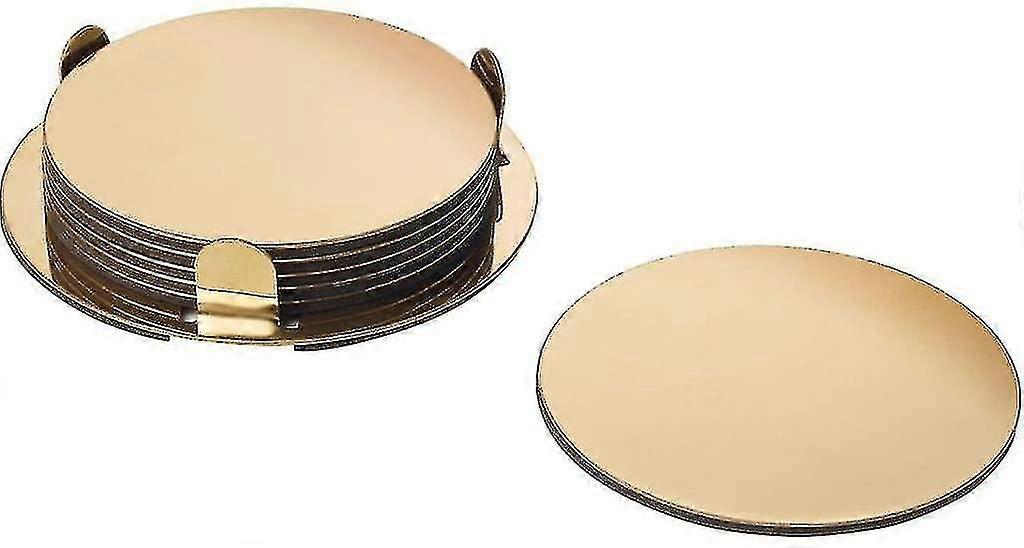 Ikea Glattis Coasters Set Of 6 Coasters With Holder Gold/brass 8.5 Cm Dia