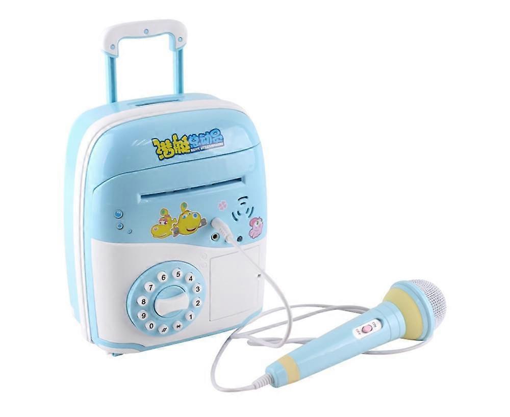 Portable Karaoke Player Suitcase Piggy Bank Trolley Case Microphone Kids Toy - Blue