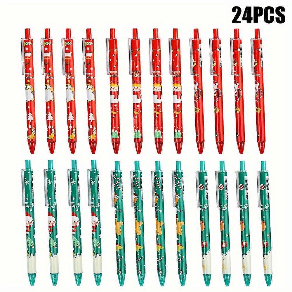 24/48pcs עטים דיו ג'ל חג המולד, נקודה בינונית, עיצובי חג חגיגיים, עטים רולרבל פלסטיק עבור מתנות חג המולד, טובות מסיבה, ופרסים בכיתה