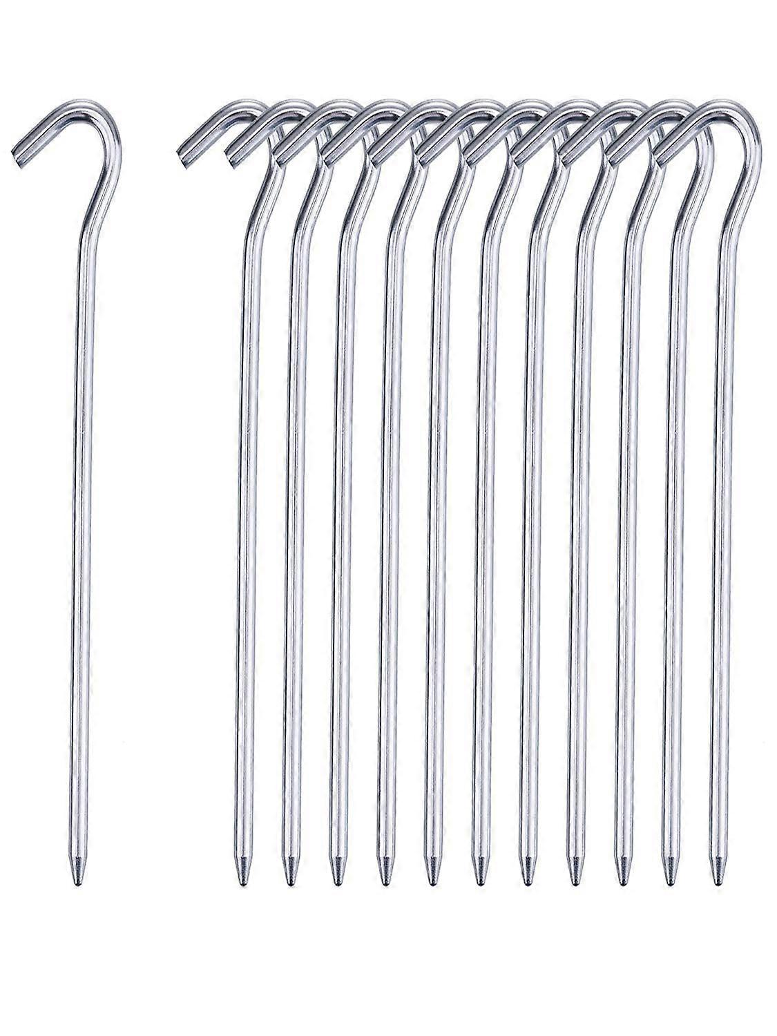 Heavy Duty Tent PegsUniversal 12 Inch Steel Camping Guy Pins with Secure Curved Hook Ends - Essential for Campers Backpackers for Securing Tents Groun